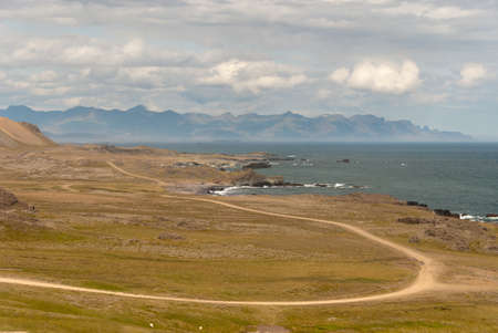 landscape on the coast near hofn in icelandの写真素材