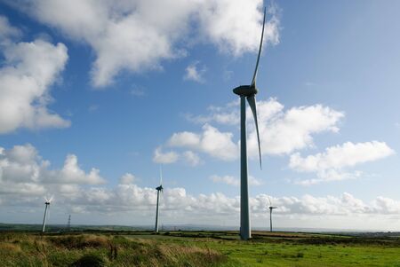 wind turbines in the landscape of cornwallの写真素材