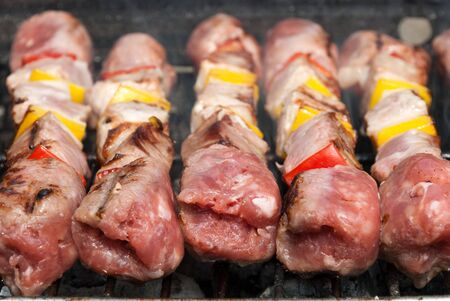 skewers and cook on the barbecueの写真素材