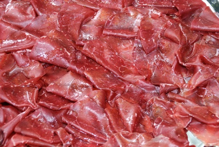 dried beef slices on a platterの写真素材