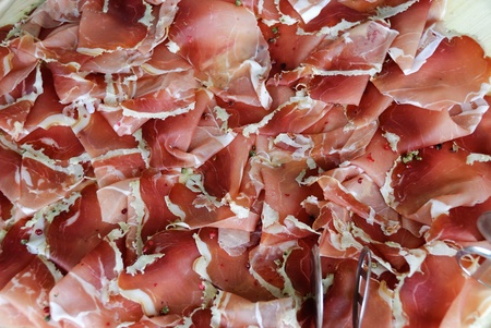 tray of sliced hamの写真素材