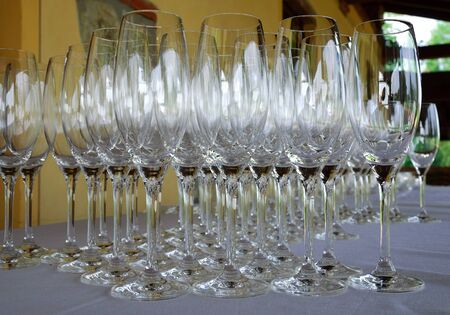 glasses gathered for the celebration of a marriageの写真素材