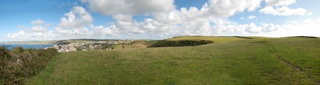 overview of the meadow on the hill in Port Isaac in Cornwallの写真素材