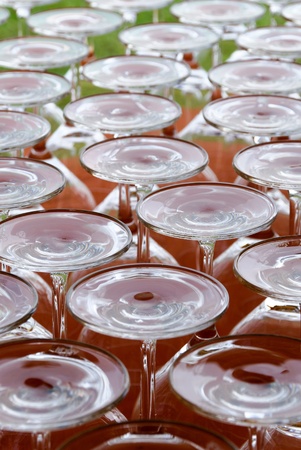glasses upside down on colored tablecloth
