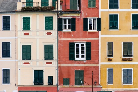 colorful houses in the village of Portofino in Italyの写真素材