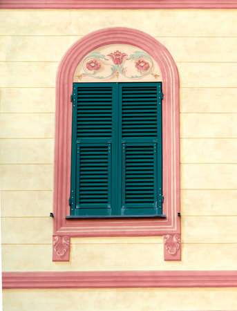 decorated window in the village of Portofinoの写真素材