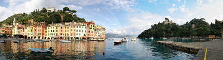 Overview of the village of Portofino to Genoaの写真素材