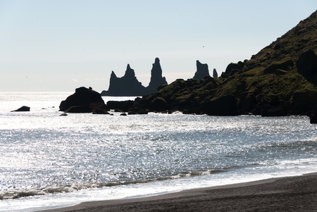 cliff on the coast of Vik in Icelandの写真素材