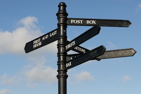 pole signs at Land End in Cornwallの写真素材