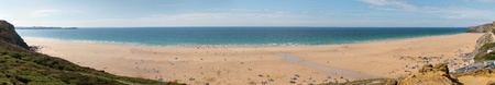 overview of the beach at Newquay in Cornwallの写真素材