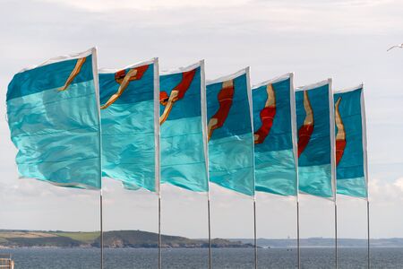 flags swimmer to Penzance in Cornwallの写真素材