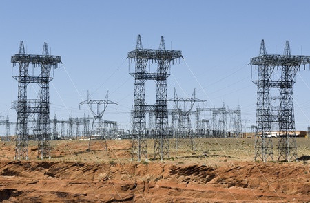 power lines on the dam of Lake Powell in Pageの写真素材