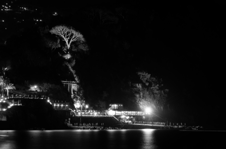 pictures at night in Camogli black and whiteの写真素材