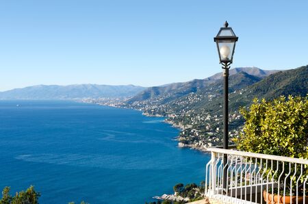 landscape between the sea and the mountains on the coast of Liguriaの写真素材