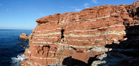 overview of the rocks of Red Cove in Terrasini in Sicilyの写真素材