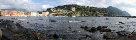 overview of the Bay of Silence in Levante Sesrti in Genoaの写真素材