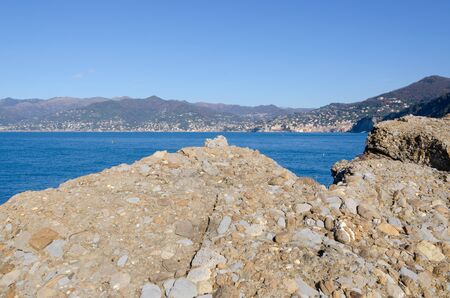 landscape of cliffs and sea at Punta Chiappaの写真素材
