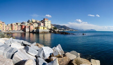 overview of the village of Boccadasse in Genoaの写真素材