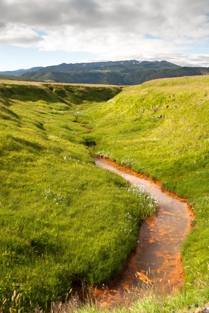 small river on the heights of Vik in Icelandの写真素材