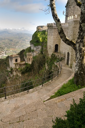 road in the village of Erice to Trapani in Sicilyの写真素材