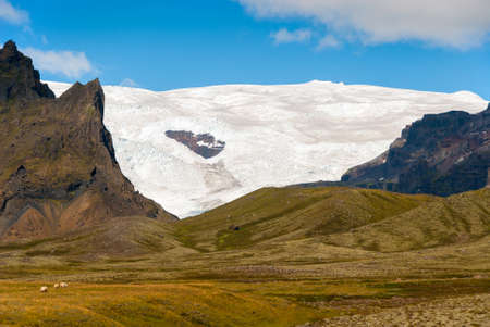 glacier in the mountains of Vik in Icelandの写真素材