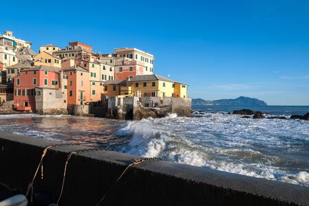 rough seas in Boccadasse to Genoa in Italyのeditorial素材