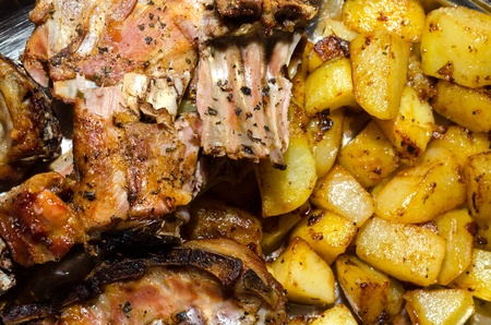 lamb with baked potatoes in Italyの写真素材
