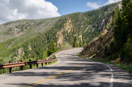 road in Yellowstone National Park in Wyomingの写真素材