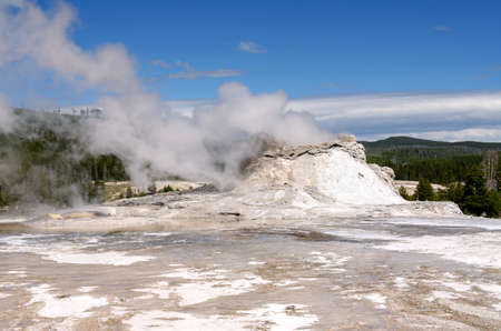 geyser in Yellowstone National Park in Wyomingの写真素材