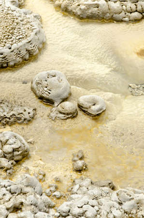 limestone near a geyser in Yellowstone National Park in Wyomingの写真素材