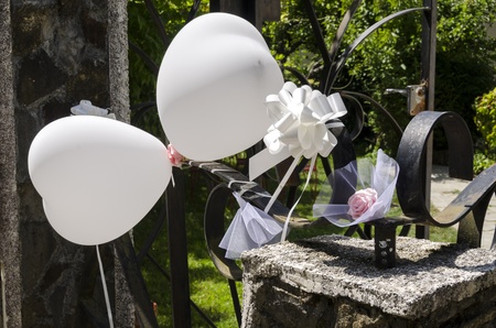 heart-shaped balloons and ribbons weddingの写真素材