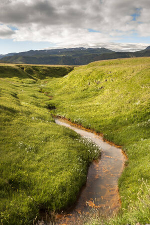 landscape in the mountains of Vik in Icelandの写真素材