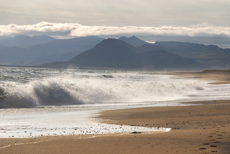 sea and beach at Langaholt in Icelandの写真素材