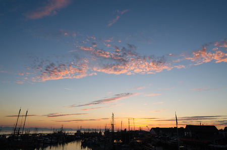 Sunset over the port of Steveston in Vancouver Canadaの写真素材