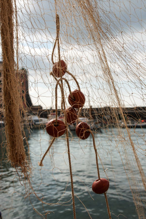 fishing net in the port of Camogli Genoaの写真素材