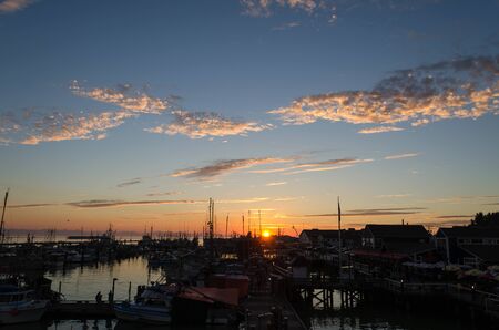 sunset over the harbor of Steveston in Vancouver Canadaのeditorial素材