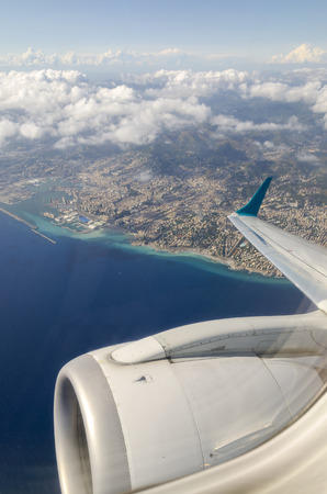 aerial view of the coast of Genoa in Liguriaの写真素材