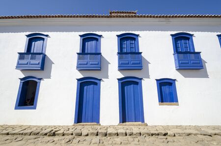 decorated houses in Paraty in Brazilの写真素材