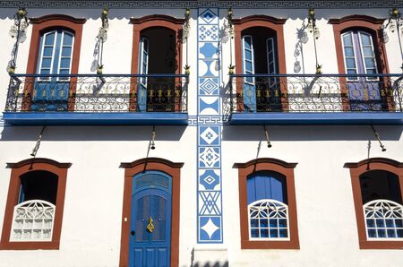 decorated houses in Paraty in Brazilの写真素材