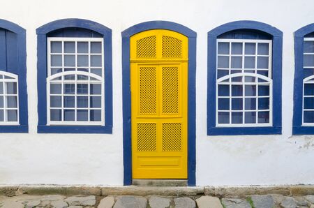 decorated houses in Paraty in Brazilの写真素材