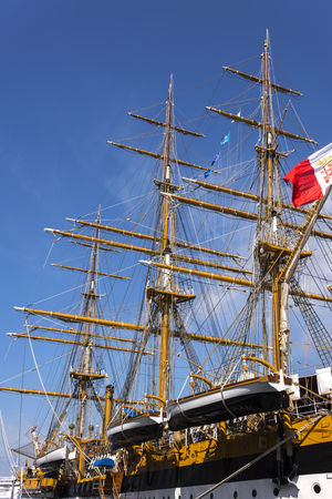 Ropes and wood on the ship Amerigo Vespucci in Italy