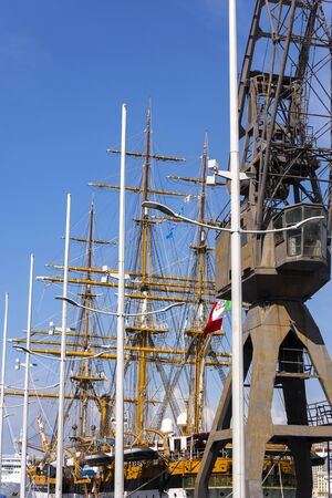 Ropes and wood on the ship Amerigo Vespucci in Italy