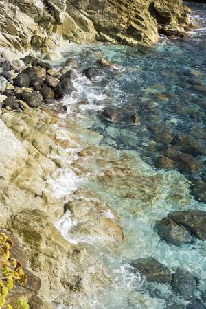transparent sea on the promenade of Varazze in Liguriaの写真素材