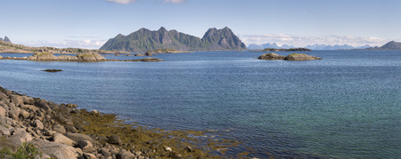 Panoramic view of the coast and the islands at Svolvaer in the Lofoten in Norway