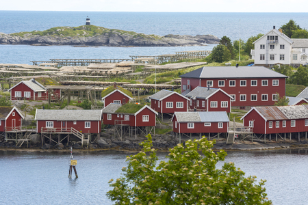 Panorama on the coast of Reine at Lofoten island in Norwayの写真素材