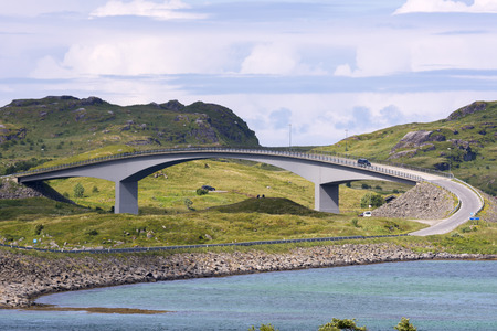 panoramic views and bridges at Fredvang in Lofoten Norwayの写真素材