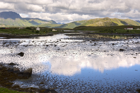 panoramic view of the coast and the islands at Svolvaer in the Lofoten in Norwayの写真素材