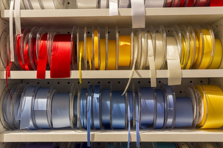 many colored ribbons for exhibits in Norway in Lofoten in Harstadの写真素材