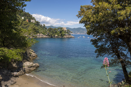 landscapes on the sea along the coast of Portofino in Genoa in Italyの写真素材