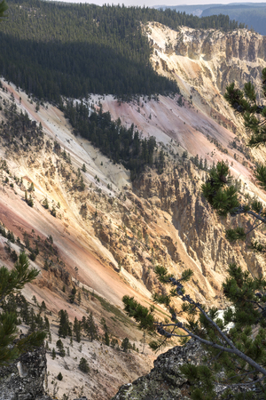 yellowstone river and falls canyon in Yellowstone National Park in Wyomingの写真素材